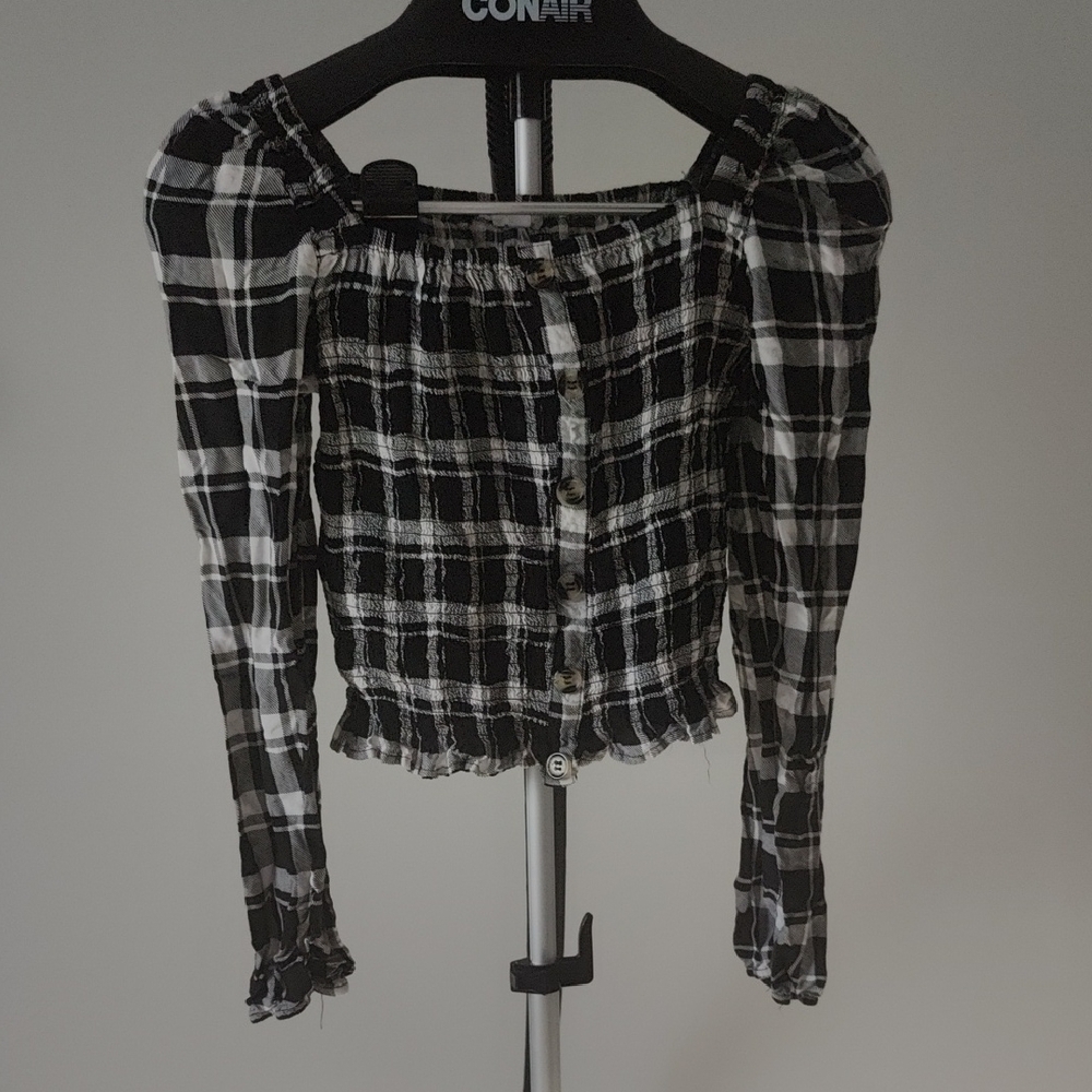Ardene Black and White Plaid Blouse